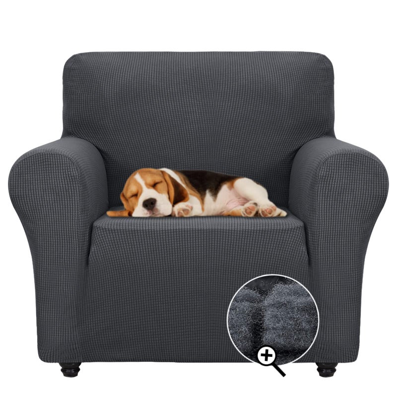 ZNSAYOTX Super Stretch Chair Slipcover Universal Sofa Chair Covers for Living Room Dogs Pet Furniture Protector Spandex Armchair Slipcovers with Anti Slip Foam Sticks (Dark Grey, Chair) - Image 1